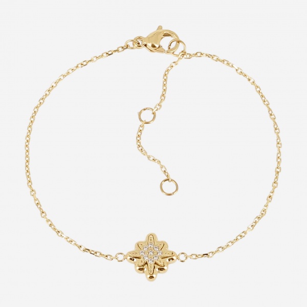 BRACELET-Acilia-ACIER DORE-15+3cm-zirconium sertis