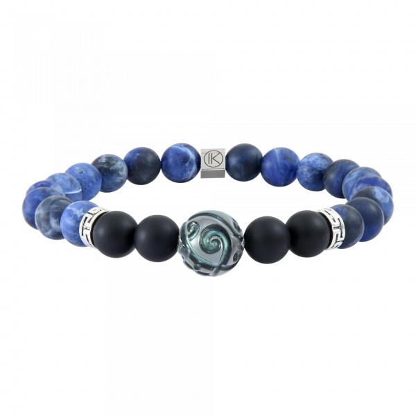 Bracelet agate noire, sodalite 8mm  et perle de Tahiti grav�e