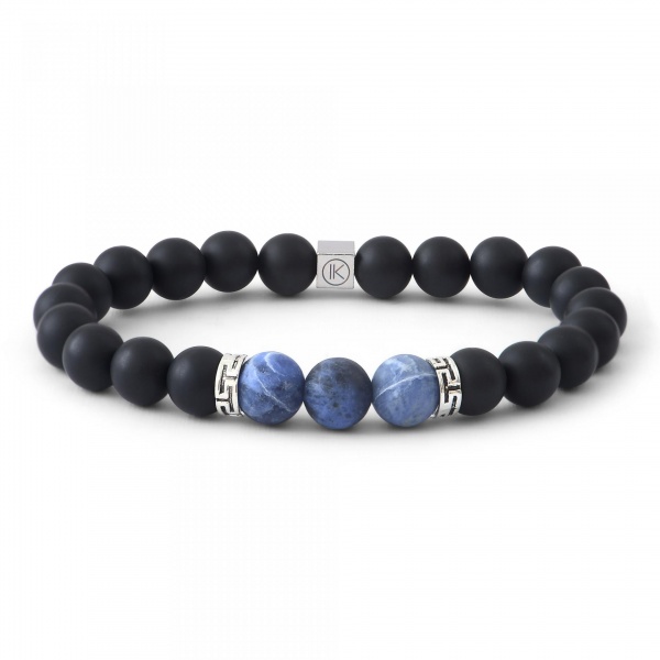 Bracelet agate noire, sodalite 8mm