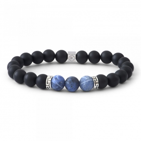 Bracelet agate noire, sodalite 8mm