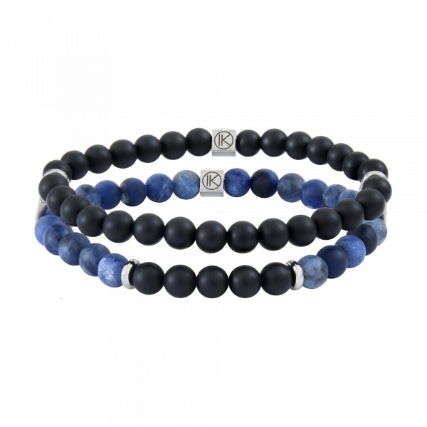 bracelet agate noire et sodalite 6mm