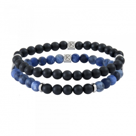 bracelet agate noire et sodalite 6mm