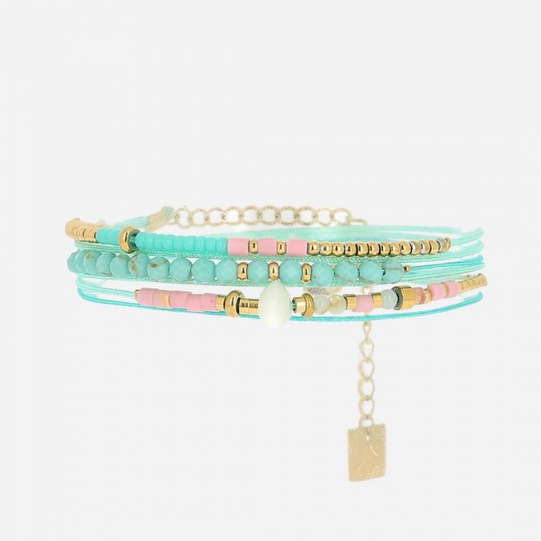 BRACELET Alexandrie ACIER DORE turquoise 2 tours reglable