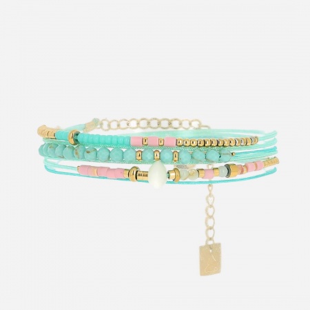 BRACELET Alexandrie ACIER DORE turquoise 2 tours reglable
