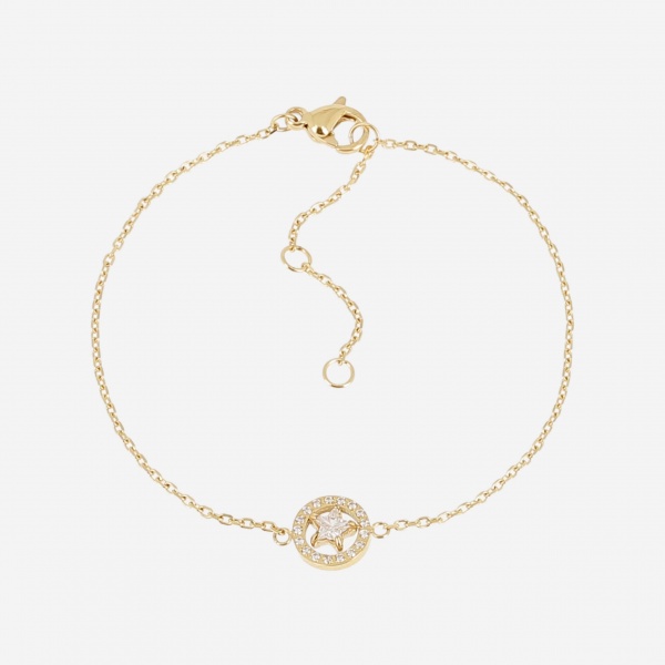 BRACELET-Alveria-ACIER DORE-15+3cm-zirconium sertis