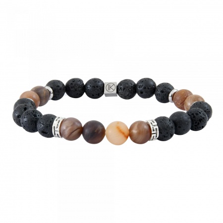 Bracelet bois fossilis et pierre de lave 8mm