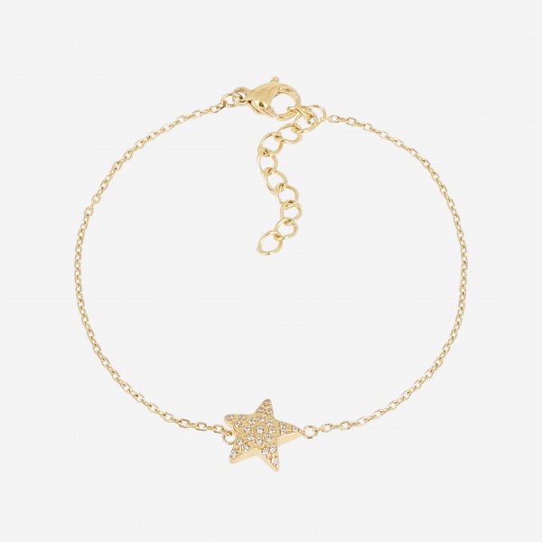 BRACELET-Caelyne-ACIER DORE-15+3cm-zirconium sertis