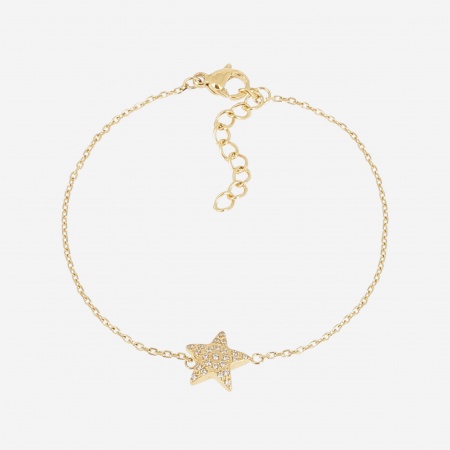 BRACELET-Caelyne-ACIER DORE-15+3cm-zirconium sertis
