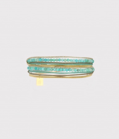 BRACELET Cassandre ACIER DORE Amazonite 2 tours reglable