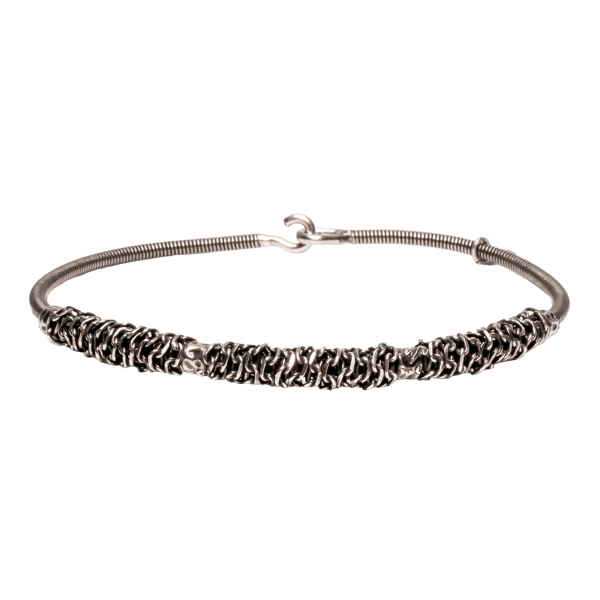 BRACELET CORDE DE BASSE CHAINE ET PERLES MARTELEES - Homme