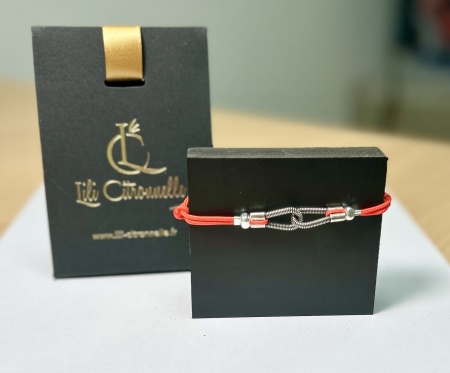 BRACELET CORDON COULISSANT YOU AND ME EN CORDE DE BASSE ARGENTE VIEILLI POUR HOMME - CORAIL