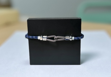 BRACELET CORDON COULISSANT YOU AND ME EN CORDE DE BASSE ARGENTE VIEILLI POUR HOMME - MIX BLEU