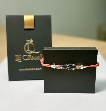 BRACELET CORDON COULISSANT YOU AND ME EN CORDE DE BASSE ARGENTE VIEILLI POUR HOMME - MIX CORAIL