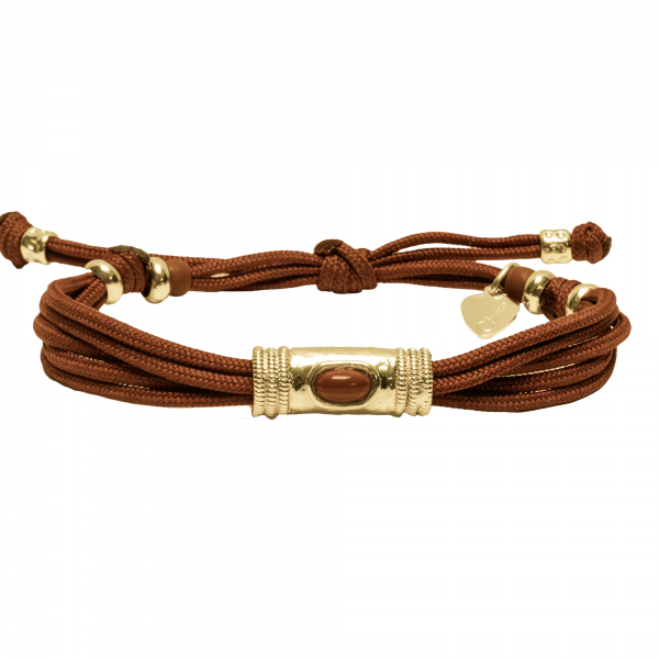 BRACELET CORDON DOUILLE MARTEL�E ET PIERRE NATURELLE POUR FEMME - JASPE ROUGE - BRIQUE
