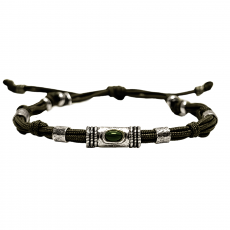 BRACELET CORDON DOUILLE MARTELÉE ET PIERRE NATURELLE POUR HOMME