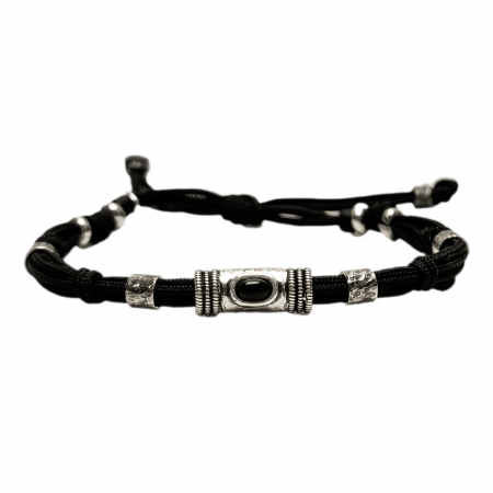 BRACELET CORDON DOUILLE MARTELÉE ET PIERRE NATURELLE POUR HOMME