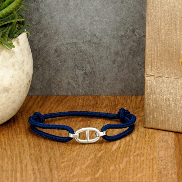 Bracelet Cordon et Acier Bleu � point rouge