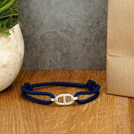 Bracelet Cordon et Acier Bleu &agrave; point rouge