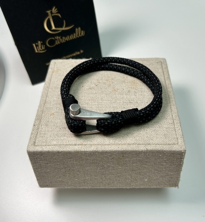 BRACELET CORDON ET ACIER NOIR