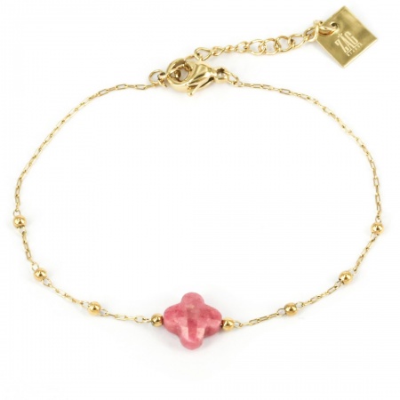 BRACELET COURT ACIER DORE 15CM+3- agate rose