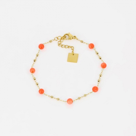 BRACELET COURT-ACIER DORE-Corail orange-15+3cm