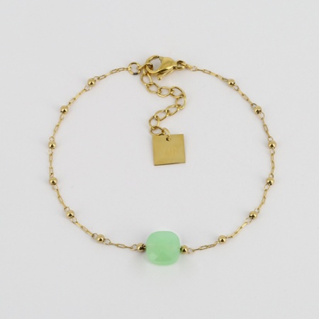 BRACELET COURT-ACIER DORE-jade australien-15+3cm