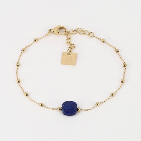 BRACELET COURT-ACIER DORE-Lapis lazuli-15+3cm