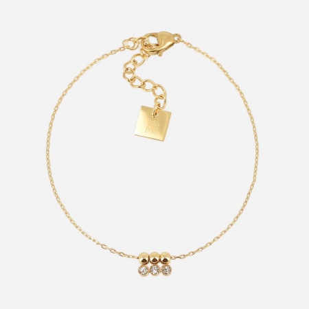 BRACELET COURT-ACIER DORE-Zirconium-15+3cm