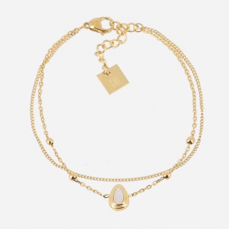 BRACELET Cruz ACIER DORE nacre blanche 15+3cm p:6.5x9mm