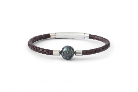 Bracelet cuir trss chocolat perle de Tahiti grave