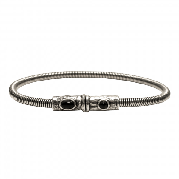 BRACELET EN CORDE DE BASSE BIG AVEC FERMOIR AIMANTE MARTELE ET PIERRES NATURELLES
