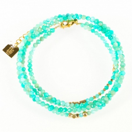 BRACELET Favela ACIER DORE amazonite 2 tours reglable