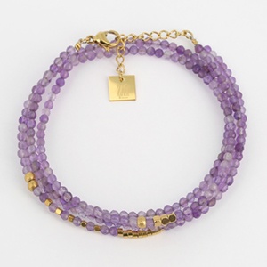 BRACELET Favela ACIER DORE Amethyste 2 tours reglable