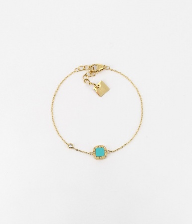 BRACELET Fedele ACIER DORE turquoise-zirconium 15+3cm p:8mm