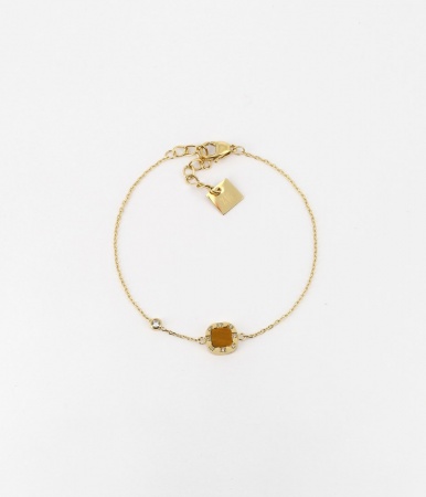 BRACELET-Fedele-ACIER DORE-zirconium-oeil de tigre-15+3cm p:8mm