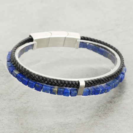 Bracelet Homme Cuir et Pierre Lapis lazuli matte