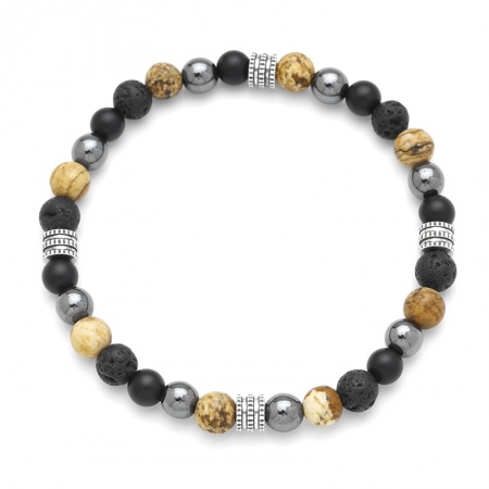 Bracelet Homme en Pierre de lave, Jaspe paysage et Onyx et Acier Inoxydable