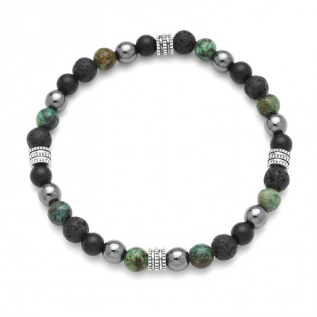 Bracelet Homme en Turquoise Africaine, pierre de lave, Onyx et Acier Inoxydable