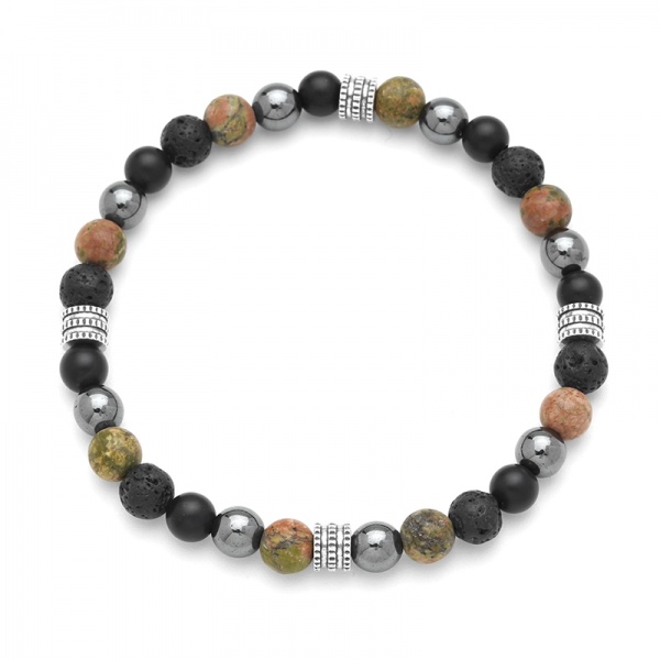 Bracelet Homme en Unakite Matte et Acier Inoxydable