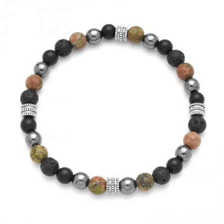 Bracelet Homme en Unakite Matte et Acier Inoxydable