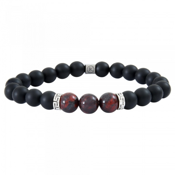 Bracelet jaspe rouge et agate noire d�poli  8mm