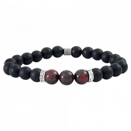 Bracelet jaspe rouge et agate noire dpoli  8mm