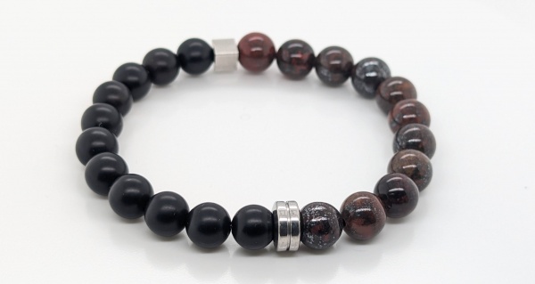 Bracelet jaspe rouge et agate noire d�poli 8mm