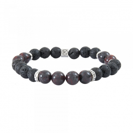 Bracelet jaspe rouge et perle de lave 8mm