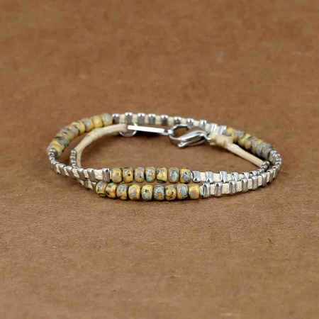 BRACELET Joan ACIER Perles de miyuki 2 tours reglable