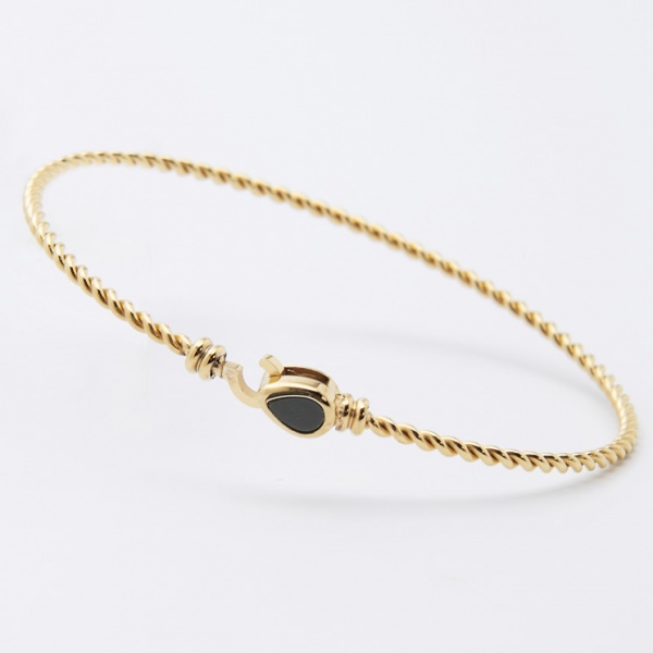 BRACELET JONC-ACIER DORE-Onyx noir-58mm d:5x7mm