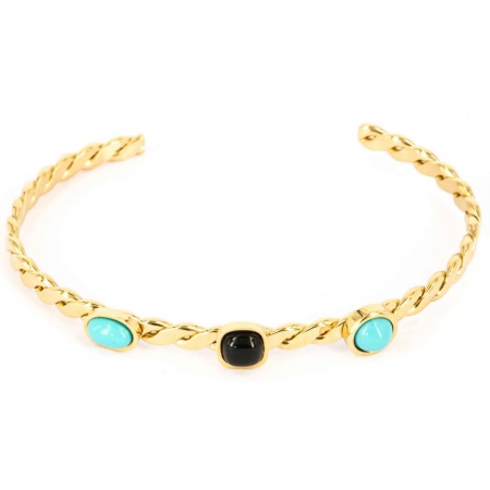 BRACELET JONC ACIER DORE TURQUOISE TURQ-ONYX-TURQ