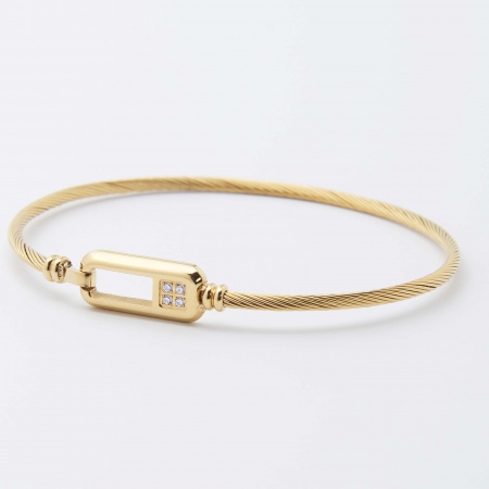 BRACELET JONC-ACIER DORE-Zirconium sertis-58mm d:6.6x16mm
