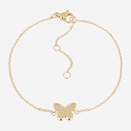 BRACELET-Logan-ACIER DORE-15+3cm-zirconium sertis