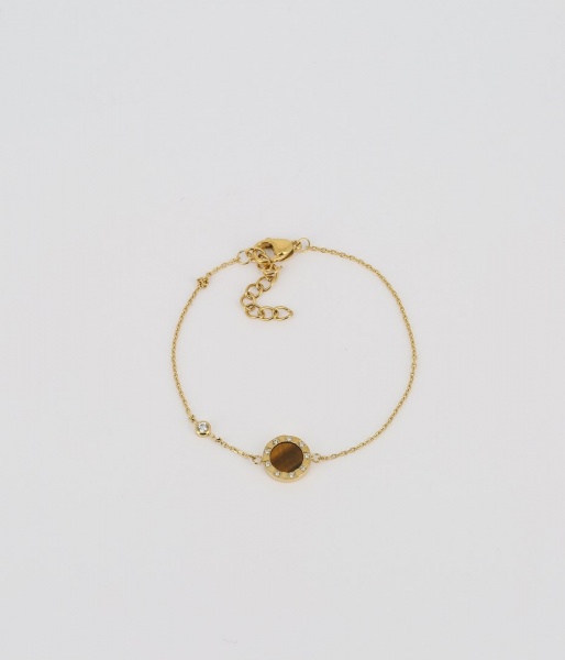 BRACELET-Louise-ACIER DORE-zirconium-oeil de tigre-15+3cm p:9mm